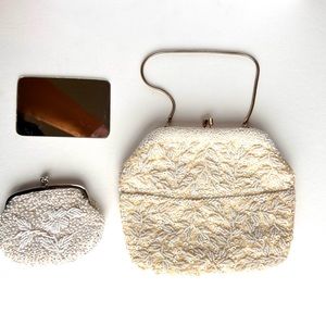 La Regale LTD vintage white beaded clutch bag with coin purse and mirror